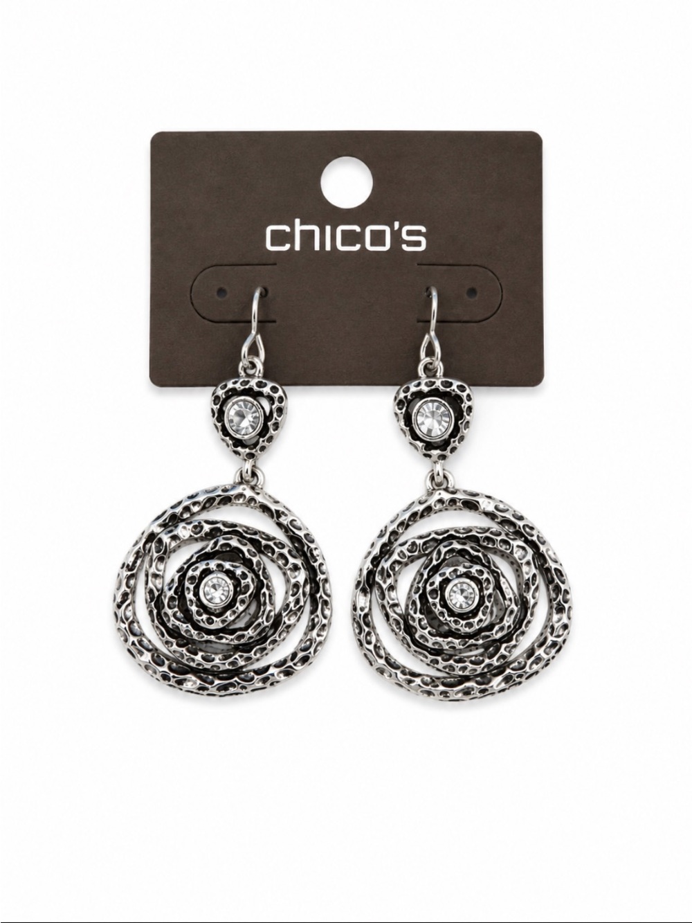 Chico’s Silver-Tone Spiral Rhinestone Drop Earrings 💥🆕💥